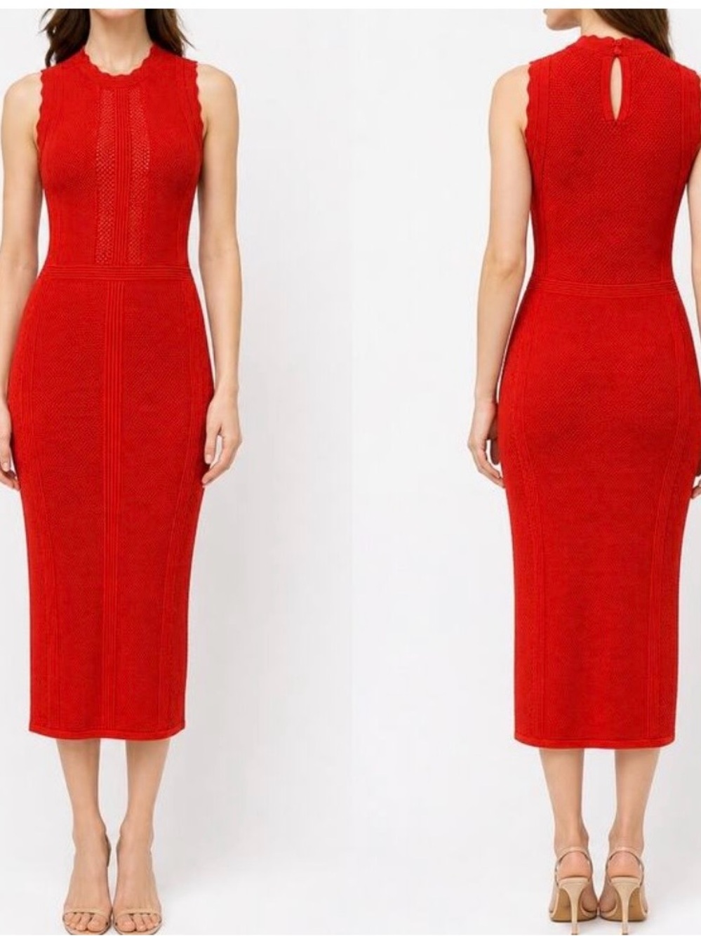 House of Harlow 1960 Red Sleeveless Knit Midi Dress